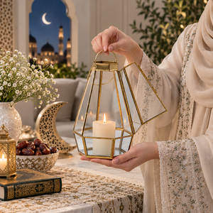 Farol Cuadrado de Lujo Hecho a Mano en Metal Dorado y Vidrio para Decoraciones de Ramadán y Eid, Estilo Árabe, Decoración Islámica para el Hogar - Product Image 2