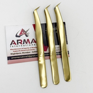 Pince à cils Plasma Gold 65 degrés, pointe fine, volume, testée à la main, durable, pour extensions de cils, avec logo - Product Image 2