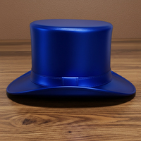 Chapeau haut de forme en cuir bleu métallisé fait main, style steampunk, pour la Saint-Valentin et les festivals
