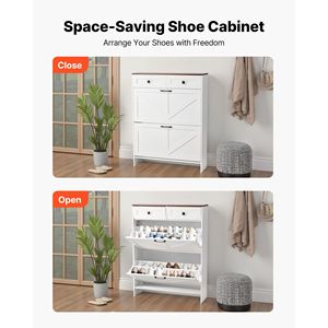 Meuble à chaussures moderne de style farmhouse à 2 tiroirs avec dispositif anti-basculement, organisateur de rangement pour chaussures autoportant avec tiroirs basculants - Product Image 5