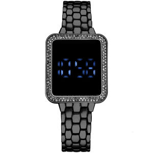 6017 Square Rhinestone Touch Screen LED <b>Digital</b> <b>Watch</b> <b>Ladies</b> Stainless Steel Bracelet Wristwatches Clock Zegarek Damski - Product Image 4