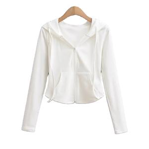 Manga larga Streetwear Bolsillos con capucha Sudadera Deportes Sudaderas con capucha de manga larga Mujer Otoño Cremallera delgada Abrigo recortado - Product Image 4