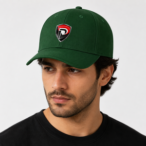 Casquette de baseball verte à 6 panneaux, logo lettre gaufré imprimé par transfert thermique sur le panneau avant, casquette décontractée ajustée unisexe adulte en coton - Product Image 3