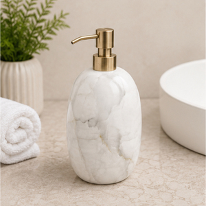 Distributeur de savon de luxe en marbre blanc avec pompe en laiton doré, flacon de lotion en pierre naturelle pour salle de bain moderne et décoration d'hôtel - Product Image 2