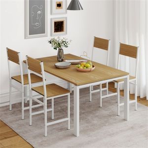 Chaises de salle à manger industrielles naturelles, 4 pièces, capacité de 330 lb, structure en métal, pour cuisine, salon, bar, meubles - Product Image 2