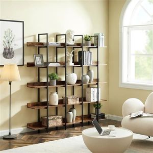 Vintage Industrial Style 5 Tier Bookcase with <b>Open</b> Bookshelf Home Office Metal Frame MDF Board Video Product - Product Image 4