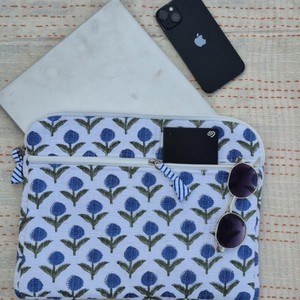 Durable Vintage Modern Simple Luxury Hand-Block Printed Eco-Friendly Cotton Quilted Laptop Sleeves Waterproof Business Daily Use - Product Image 6