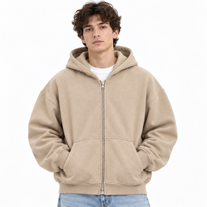 Sweat à capuche zippé en coton pour homme, 450 GSM, avec poignets côtelés, logo brodé en relief, design personnalisé, fournisseur de sweats à capuche zippés - Product Image 5