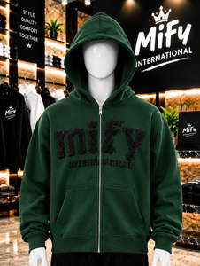 Sudadera con capucha verde premium para hombre 2026, con cremallera, diseño bordado, logotipo, estilo urbano, talla grande - Product Image 1