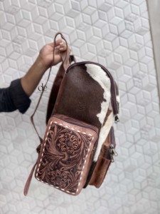Unique Designer Cowhide Leather Hand Tooled Carving Stylish <b>Backpack</b> <b>School</b> Bags Unisex Beautiful Designer Bag Multi Use Bag - Product Image 2