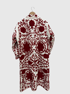 Veste en velours pour femmes grande taille brodée à la main, col châle, manches trois quarts, motif géométrique, manteau long, vêtements d'automne - Product Image 3