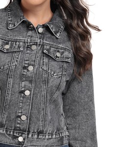 Veste en jean oversize vert uni pour femme 2026, en coton de haute qualité, col montant, style urbain - Product Image 6