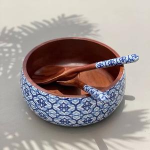 Bols à salade décoratifs en bois, ensemble de cuillères à salade en acier inoxydable, outils de service, ustensiles de cuisine, vaisselle, bols à fruits en bois - Product Image 6