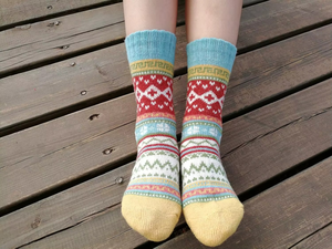 Women's Winter Thick Warm Thermal Fuzzy Jacquard <b>Wool</b> Nordic <b>Socks</b> 100% <b>Wool</b> Crew Length Breathable Knitted - Product Image 4