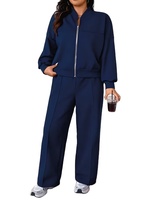 Plus Size Autumn Winter Women's 100% Cotton Eco-Friendly Breathable Fleece Two-Piece Full Solid Short Casual Suit