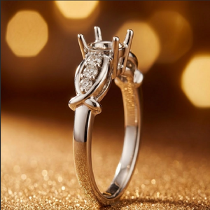 Bijoux d'usine directe de logo personnalisé de haute qualité 18k solide or blanc véritable diamant forme ronde moderne support semi-anneau pour dame - Product Image 4