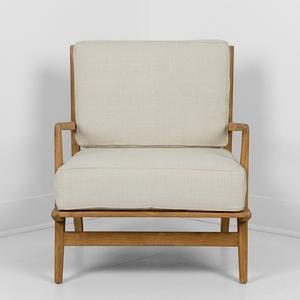 Fauteuil en bois rembourré moderne en tissu crème pour salle d'attente, hall d'accueil, chambre d'hôtes - Fournisseur de mobilier - Product Image 3