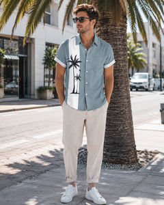 Chemise décontractée pour homme de qualité supérieure, gris bleu, impression personnalisée, manches courtes, mélange coton/polyester, écologique, respirante, séchage rapide, printemps - Product Image 6