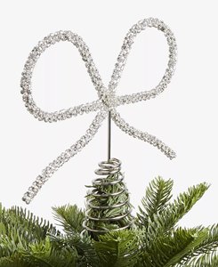 Silver Rhinestone Bow <b>Christmas</b> <b>Tree</b> Topper with Spiral Base Metal Crystal <b>Ribbon</b> Treetop Ornament - Product Image 5