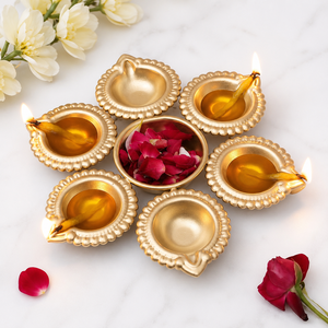Diya Metálica con Urli de Ganesh – 6 Lámparas de Aceite y Cuenco Central para Pooja, Decoración Tradicional de Diwali, Regalo Festivo, Templo para el Hogar - Product Image 2