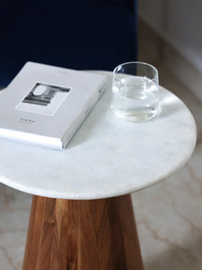 Modern Round Coffee <b>Table</b> <b>Marble</b> Top with Conical Wooden Base Minimalist Design Living Room Furniture - Product Image 2