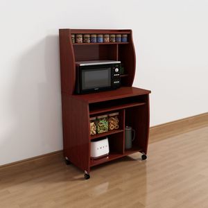 Chariot de rangement mobile en acajou pour micro-ondes avec étagères et porte-épices, roulettes verrouillables, chariot utilitaire pour ordinateur - Product Image 1
