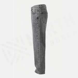 Jean en denim coupe droite délavé foncé pour homme, taille haute, coupe classique, en coton, style décontracté, pantalon d'automne - Product Image 3