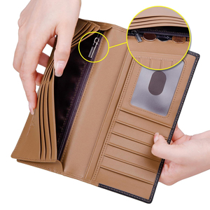 Genuine Leather Long <b>Wallet</b> Unisex Panelled Design Fold Closure Minimalist Style Daily Use Brown and Black - Product Image 6