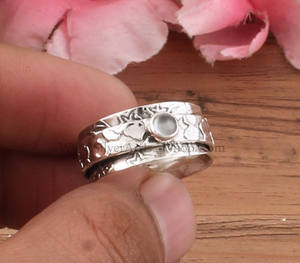 Natural <b>Green</b> Jade Bezel Set 925 Sterling Silver Spinner Ring for Women Men Boho Meditation Party <b>Jewelry</b> - Product Image 4