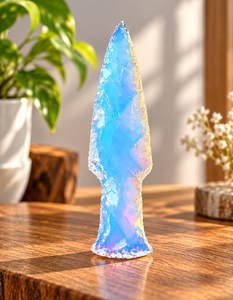 Pierre précieuse Opalite, lame fantaisie cannelée et écaillée, sculptée à la main, pour Wicca, élimination de la négativité, mascotte au toucher réel, 4-5 - Product Image 5