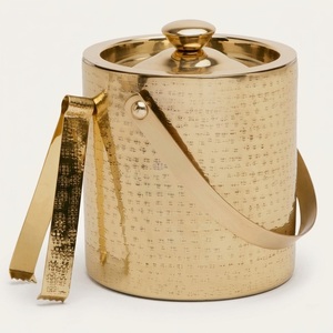 Gold Hammered <b>Ice</b> Bucket With Tongs Insulated Double Wall Stainless Steel Wine <b>Cooler</b> For Party Bar & Wedding Decor Bucket - Product Image 1