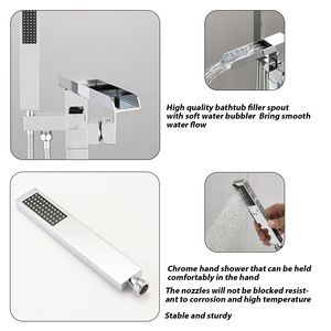 Rubinetto da Bagno Nero Opaco Autoportante con Cascata e Doccetta, Montaggio a Pavimento - Product Image 5