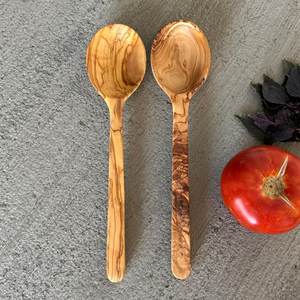 Cuchara Artesanal de Madera de Olivo, Cuchara Rústica de Madera para Servir y Cocinar, Individual o Juego de 2, Utensilios Naturales Ecológicos - Product Image 2