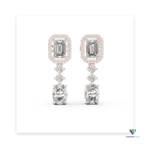 Boucles d'oreilles pendantes en or rose 3,03 carats avec émeraude et diamant ovale cultivé en laboratoire, en or massif 18 carats - Product Image 5