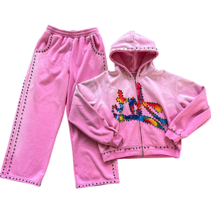 ชุดวอร์มประดับเพชรแบบกำหนดเอง เสื้อผ้ากีฬาสุดหรูสำหรับผู้ชายและผู้หญิง ราคาโรงงาน OEM คุณภาพสูง ดีไซน์สวย - Product Image 4