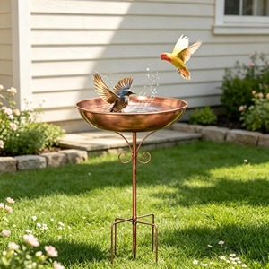 Bain d'oiseaux moderne en cuivre au design élégant, parfait pour l'extérieur, jardin, mangeoire à oiseaux, bassin d'eau, construction durable. - Product Image 2