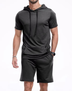 Ensembles de shorts pour hommes de qualité supérieure, grandes tailles, style urbain, manches longues, 100 % coton, tenue d'été, ensemble short, logo personnalisé, respirant - Product Image 4