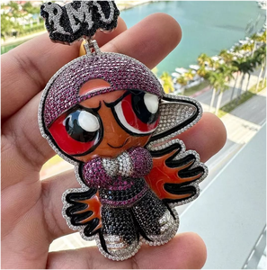 Precioso Collar con Colgante de Personaje Animado con Incrustaciones de Diamantes Moissanite, Plata 925, Estilo Hiphop para Fiestas - Product Image 2