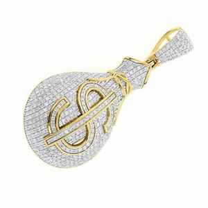 Pendentif Sac d'Argent Hip Hop avec Symbole Dollar Sertie de Pierres, en Argent 925 Plaqué Or, Bijou de Mode pour Homme Style Rappeur - Product Image 4