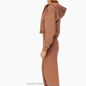 Sudadera con capucha corta de algodón de manga larga para maternidad, talla grande, personalizada, al por mayor, para mujer, ropa deportiva, chándal, invierno, ecológico - Product Image 3