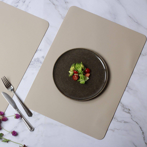 Manteles Individuales Ovalados Antideslizantes, Manteles Individuales Rectangulares Modernos de Cuero Beige para Comedor - Product Image 1