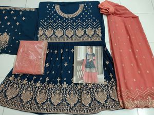 Lussuoso Set Semi-cucito Shalwar Kameez finto Georgette tessuto ricamato gonna Dupatta <span class=keywords><strong>etnico</strong></span> <span class=keywords><strong>moderno</strong></span> per il matrimonio Look regale - Product Image 4