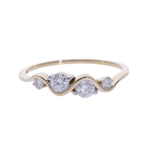 Anillo de Oro Sólido de 14K con Diseño de Ondas, Diamante Cultivado en Laboratorio, Corte Redondo, F VVS VS CVD, Banda Curva, Elegante Anillo de Joyería para Mujer - Product Image 1