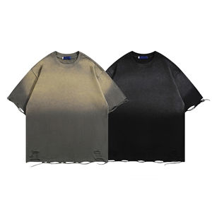T-shirts personnalisés pour hommes, coupe oversize, délavés à l'acide, effet usé, 100% coton, couleur unie, manches courtes, épaules tombantes, décontractés et respirants - Product Image 6