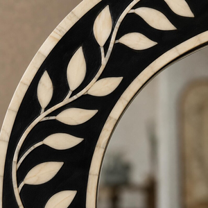 Espejo de pared floral con incrustaciones de hueso hecho a mano – Espejo decorativo artesanal - Product Image 2