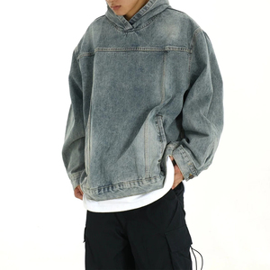 Chaqueta de mezclilla con capucha personalizada para hombre, estilo hip hop, informal, tipo bomber, para hombre - Product Image 2