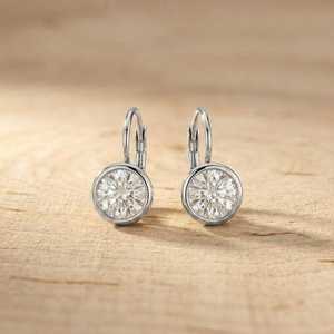 Solid Gold 10k 14k 18k Round Cut Lab Grown Diamond <b>Ear</b> <b>Ring</b> 2CT Per Pair Color E Clarity VVS Bezel Set Fine Drop Earrings - Product Image 2