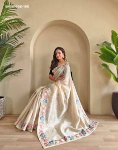 Colección de sari y blusa Tussar con bordados de aspecto magnífico, de última colección, a precio de mayorista, proveedor de la India. - Product Image 2