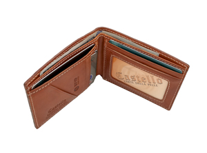 Castello อิตาลี vacchetta หนังมัน RFID กระเป๋าสตางค์แบบพับสองทบสำหรับผู้ชายสีน้ำตาล - Product Image 5