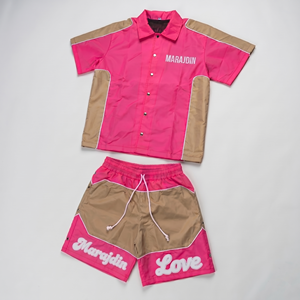 High Quality Custom Windbreaker <b>Set</b> Men's Side Button Hoodie Short <b>Set</b> Zipper Nylon Windbreaker Jacket Hoodies & Shorts <b>Sets</b> - Product Image 2